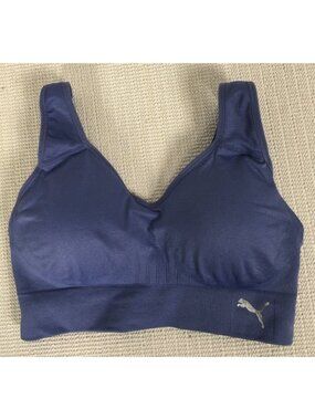 Puma Sports Bra Size M Blue Adjustable Straps Removable Padding Pull On Wirelss